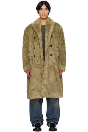 Beige Fields Buttons Faux-Fur Coat