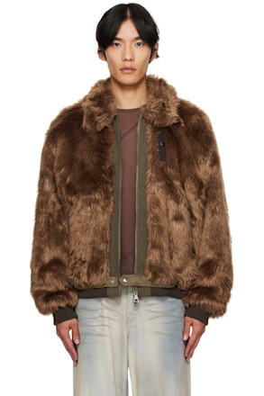 Brown Flight Faux-Fur Bomber Jacket