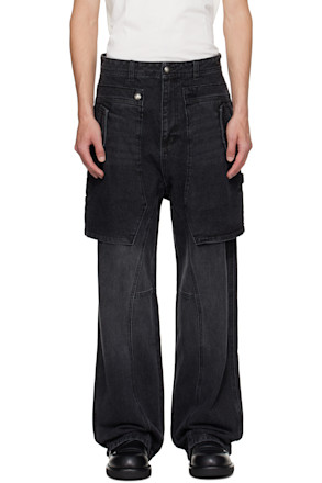 Black Raptor Layered Wide-Leg Jeans