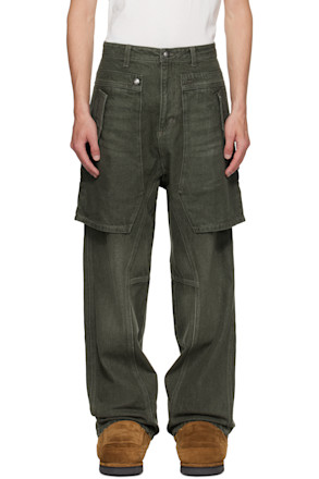 Khaki Raptor Layered Wide-Leg Jeans