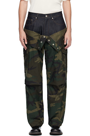 Khaki Camo Double Waist Work Wide-Leg Trousers
