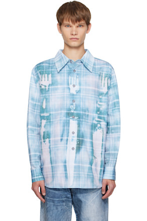 Blue Trompe L'oeil Printed Check Shirt