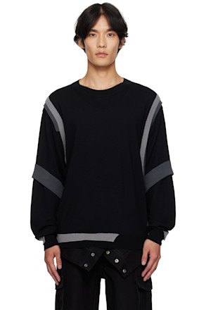 Black Layered Crewneck Sweater