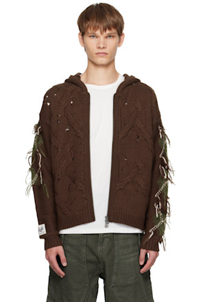 Brown Argyle Fisherman Zip-Up Hoodie