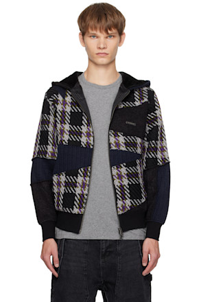 Black Patchwork Zip-Up Hoodie