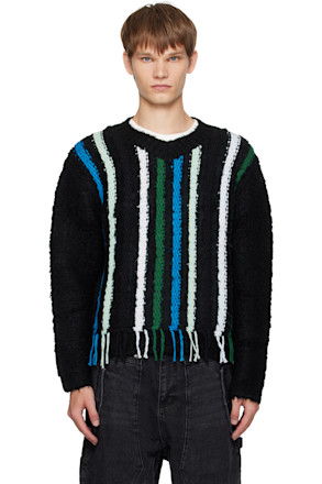 Black V-Neck Reverse Stripe Sweater
