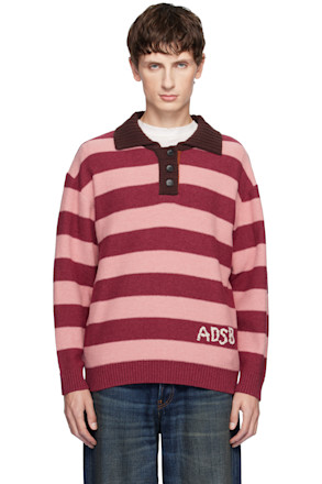 Pink Loose-Fit Stripe Collar Polo