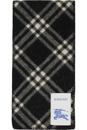 Black Tri Bar Check Wool Scarf