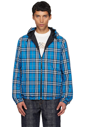 Blue & Black Hooded Reversible Jacket