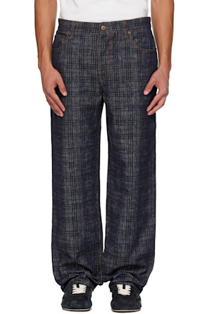 Navy Loose Check Jeans