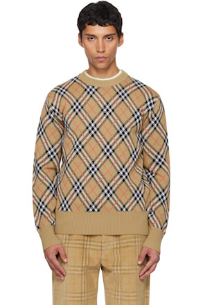 Beige Check Wool Sweater