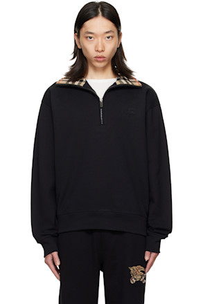 Black Check Collar Half-Zip Sweatshirt
