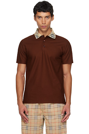 Burgundy Check Collar Cotton Polo