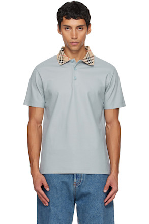 Blue Check Collar Cotton Polo