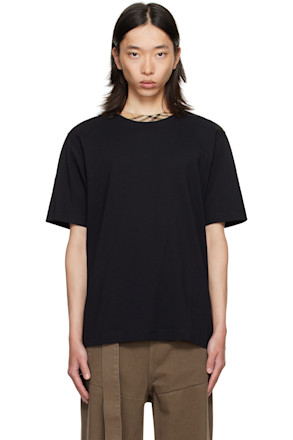 Black Check Trim Cotton T-shirt