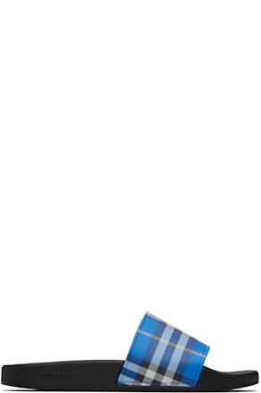 Blue & Black Check Pool Slides