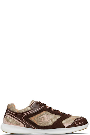 Beige & Burgundy Check Matrix Sport Sneakers