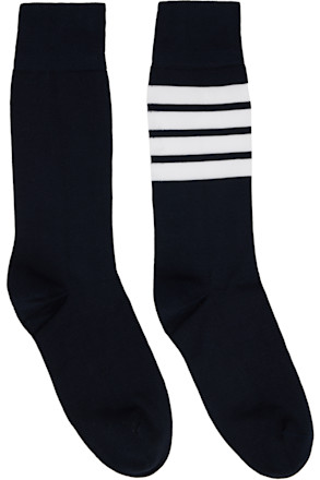 Navy Lightweight Cotton 4-Bar Mid Calf Socks