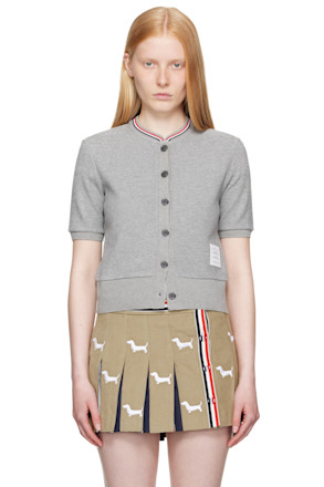 Gray Cotton Waffle Short Sleeve Cardigan