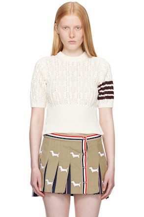 Off-White Pointelle Cable Stitch 4-Bar Sweater