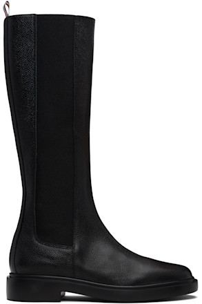 Black Pebble Grain 4-Bar Knee High Chelsea Boots