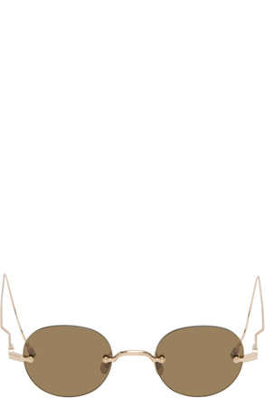 Gold Titanium Rimless Round Sunglasses