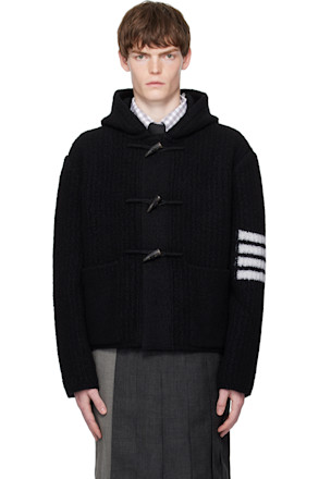 Black Intarsia 4-Bar Boiled Merino Wool Jacket