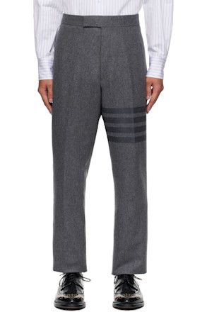 Gray Plain Weave 4-Bar Trousers