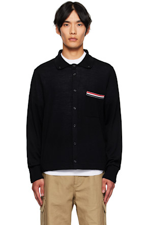 Black Merino Wool Jersey Stitch Long Sleeve Shirt