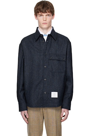 Navy Oversized PC Solid Donegal Tweed Shirt