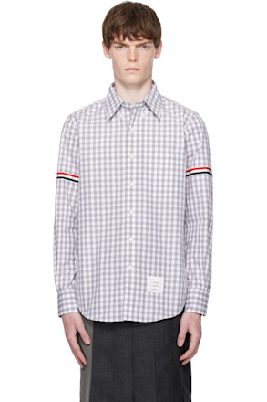 Gray & White Gingham Check Poplin Armband Shirt