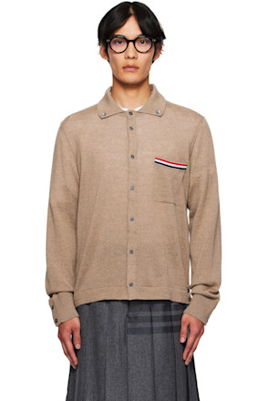 Beige Merino Wool Jersey Stitch Long Sleeve Shirt