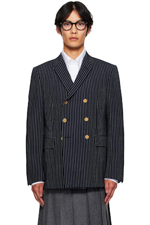 Navy Pinstripe High Twist Wool Sportcoat Blazer