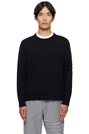 Navy Double Face Crew New 4-Bar Sweater