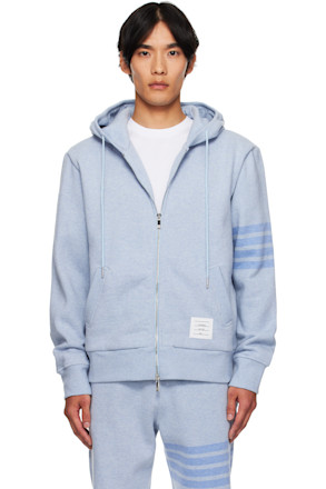 Blue Melange 4-Bar Zip Up Hoodie