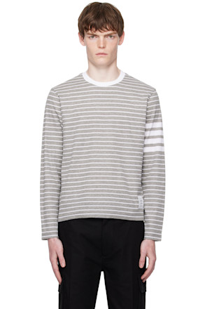Gray & White Milano 4-Bar Long Sleeve T-shirt