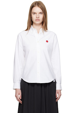 White Kenzo Paris 'Boke Flower' Embroidered Fitted Shirt