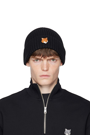 Black Natural Fox Head Beanie