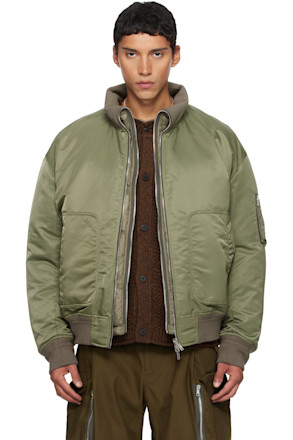 Green Double Layer Down Reversible Bomber Jacket