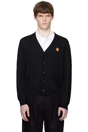Black Bold Fox Head Patch Cardigan