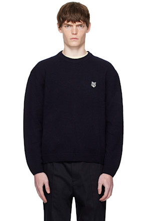 Navy Fox Head Lambswool Comfort Sweater
