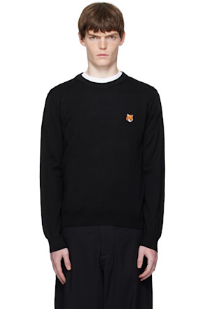 Black Bold Fox Head Patch Regular Sweater