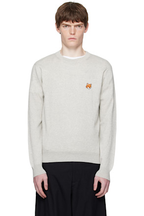 Gray Bold Fox Head Patch Regular Sweater