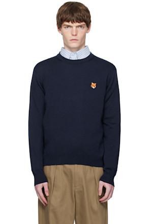 Navy Bold Fox Head Patch Regular Sweater