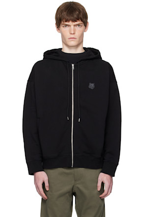 Black Bold Fox Head Patch Fullzip Oversize Hoodie