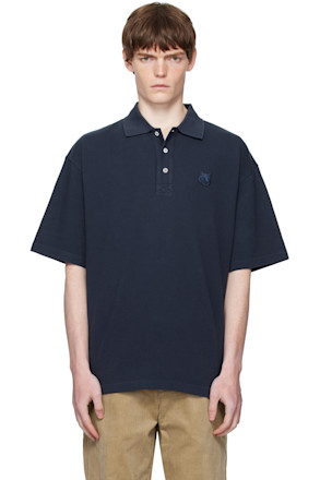 Navy Bold Fox Head Patch Oversize Polo