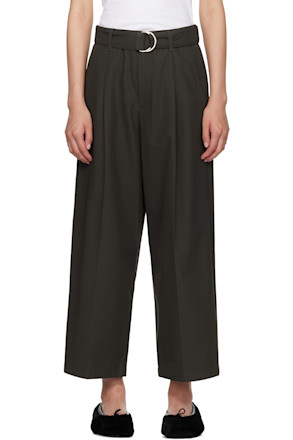 Gray Belted Wide Leg Crop Trousers