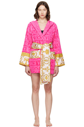 Pink 'I Heart Baroque' Short Bathrobe