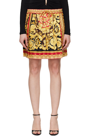 Yellow & Red Barocco 92 Foulard Silk Miniskirt