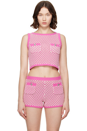 Pink & White Crochet Boxy Knit Top